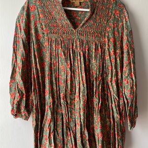 April Cornell Green and Red Floral Blouse